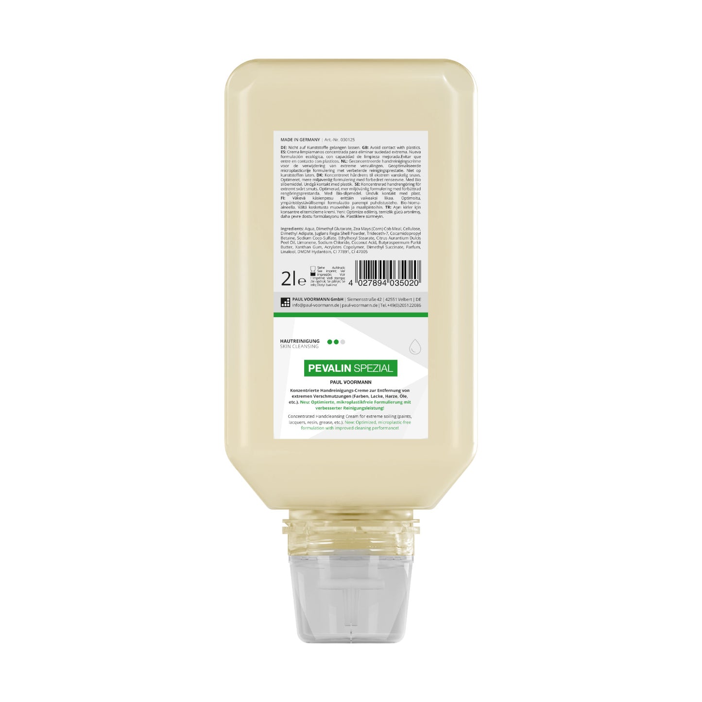 Pevalin Spezial - Concentrated hand cleansing cream with natural abrasives from corn cob and walnut shell flour - with intensive effect, soft bottle