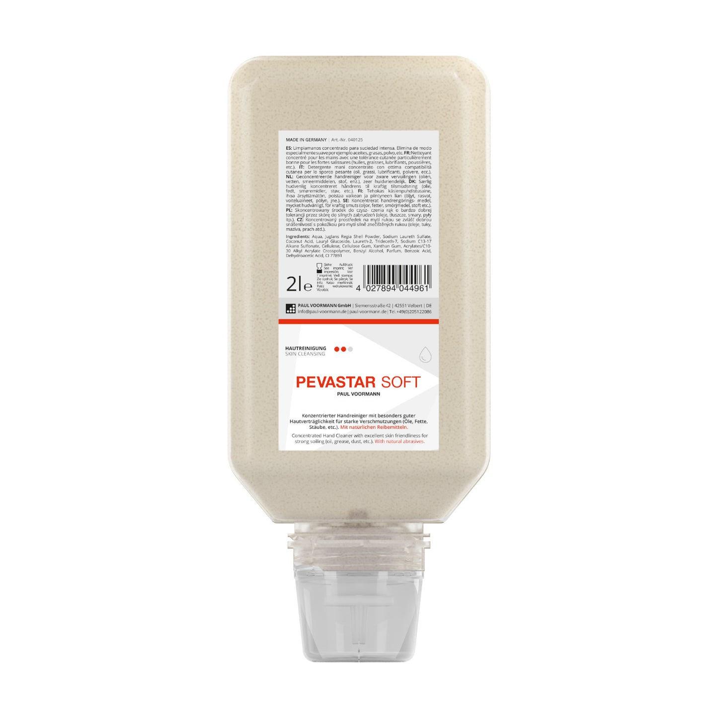 Pevastar SOFT - Concentrated hand cleaner with natural abrasives from walnut shell flour - suitable for sensitive skin, hard bottle