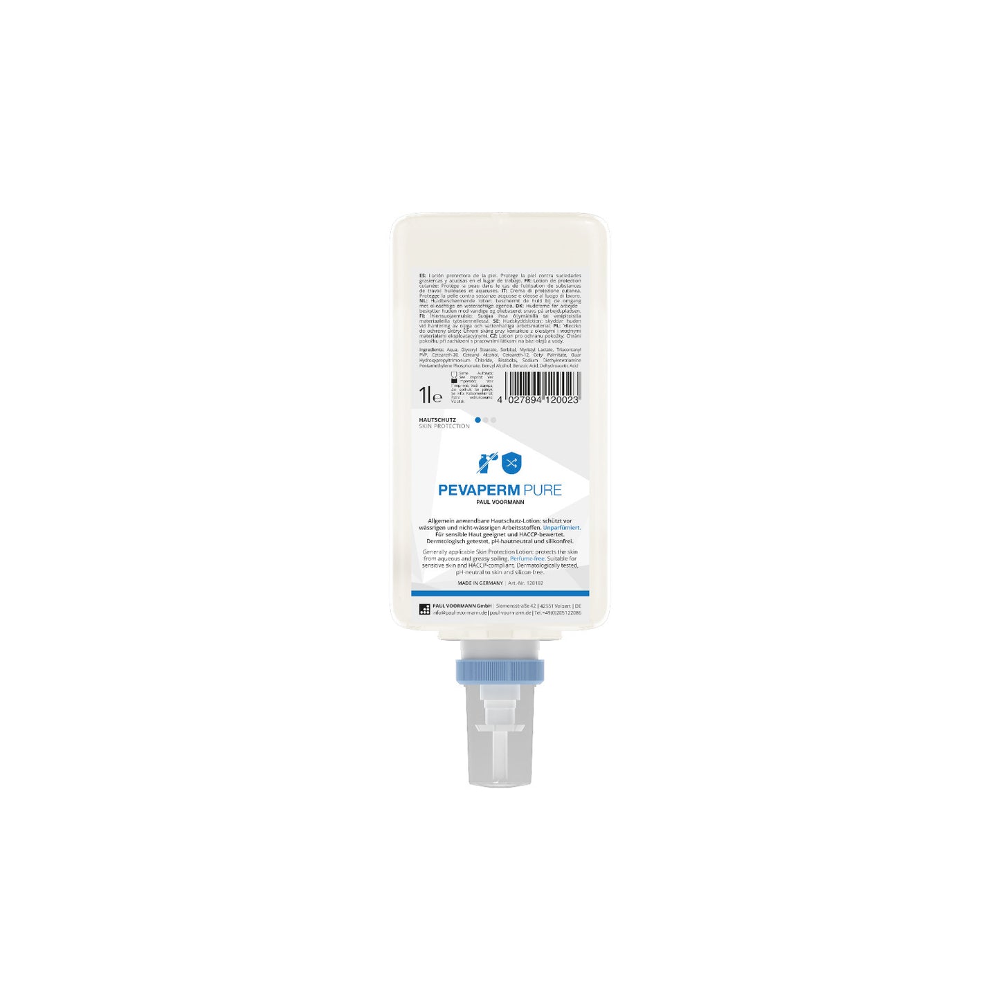 Pevaperm PURE Hautschutz Care&Clean Flasche 1L Als Schutz vor wässrigen und nicht wässrigen Arbeitsstoffen – unparfümiert