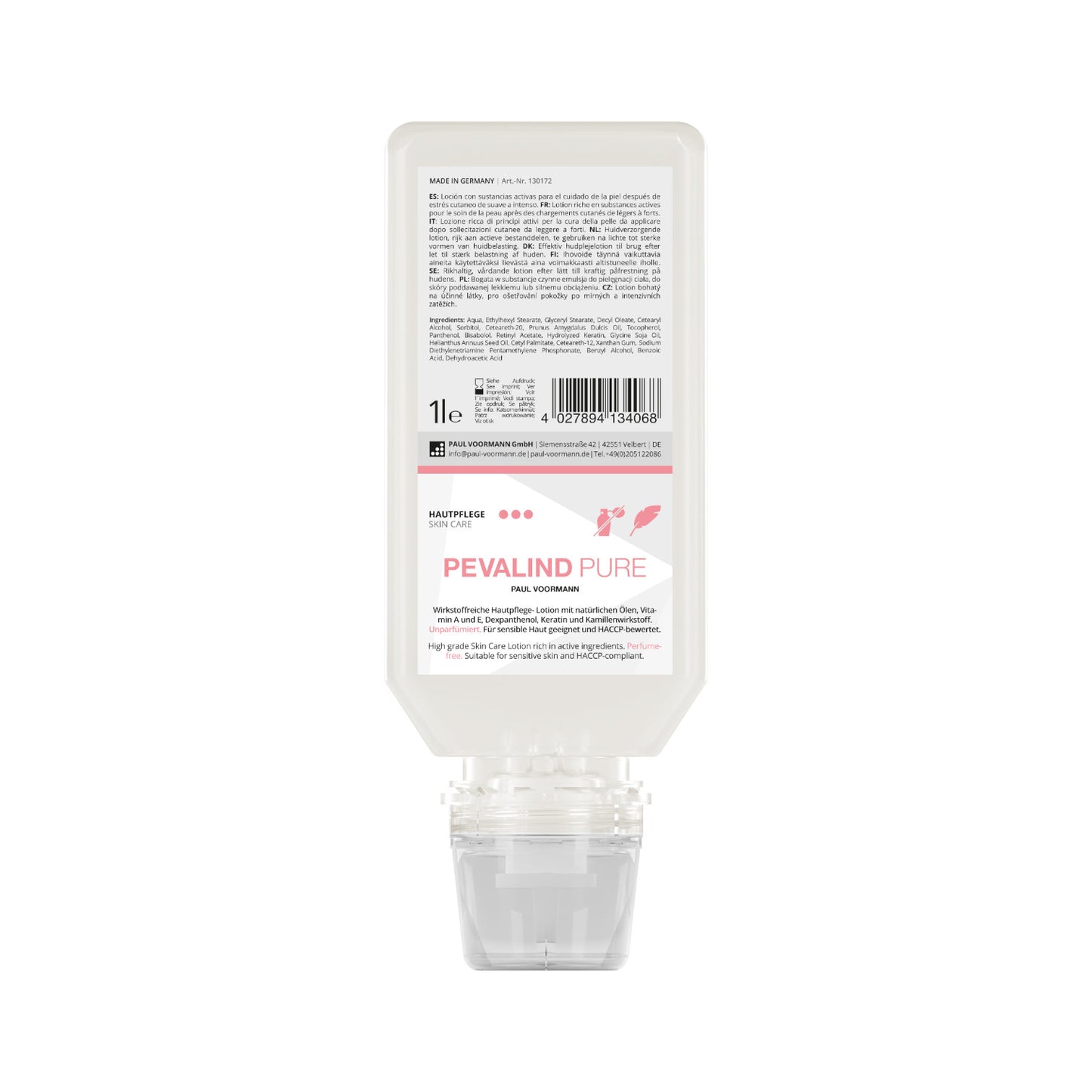Pevalind PURE Hautpflege Wirkstoffreiche, hochwertige Hautpflege-Lotion – unparfümiert 1 L Softflasche