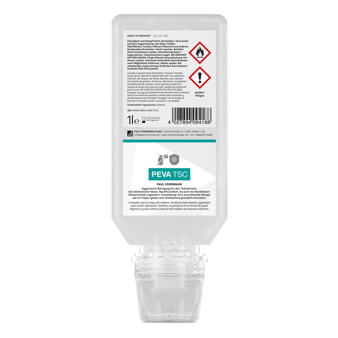 Peva TSC - Hygienic alcohol-based toilet seat cleaner, soft bottle