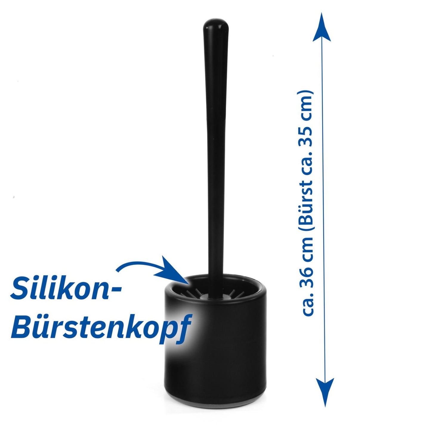 Toilet brush holder black, handle with grey silicone brush head