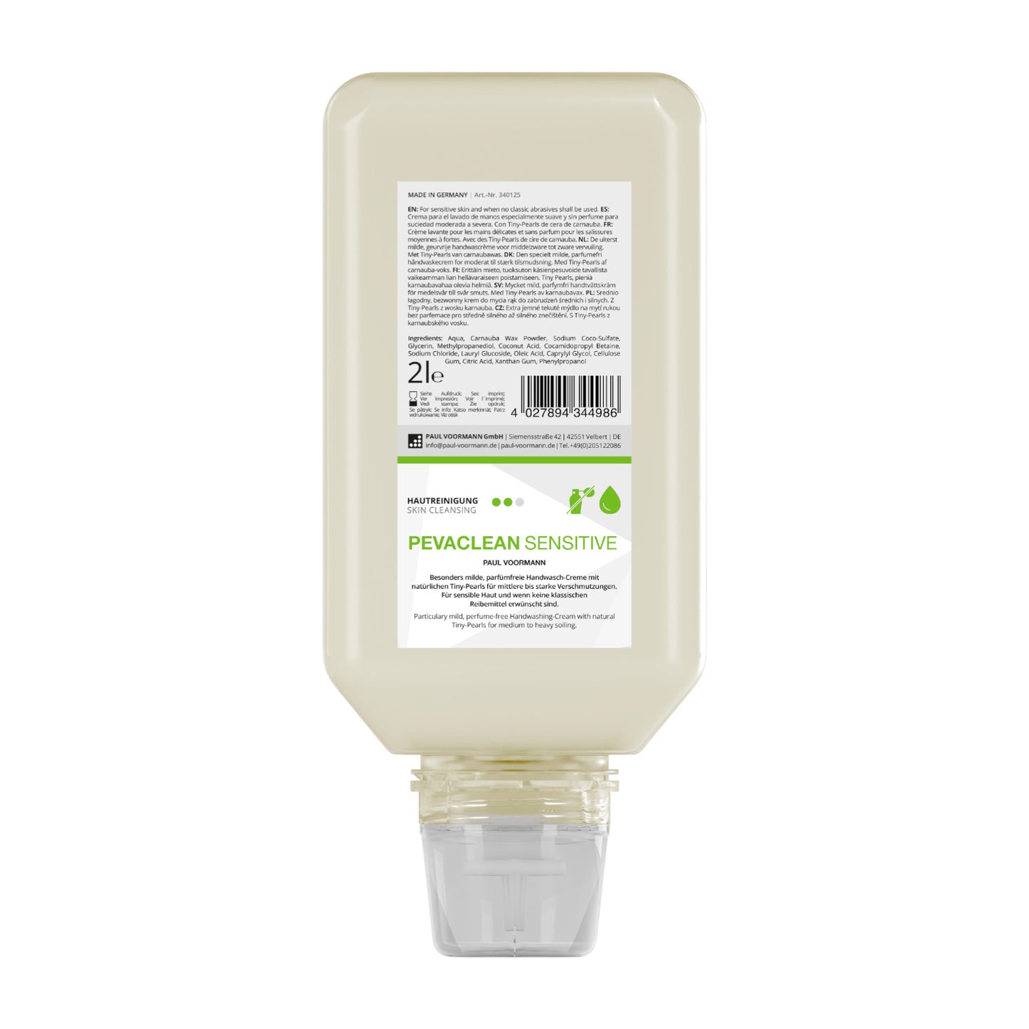Pevaclean SENSITIVE - Extra mild, perfume-free hand wash cream - with tiny pearls made of carnauba wax - suitable for sensitive skin, soft bottle