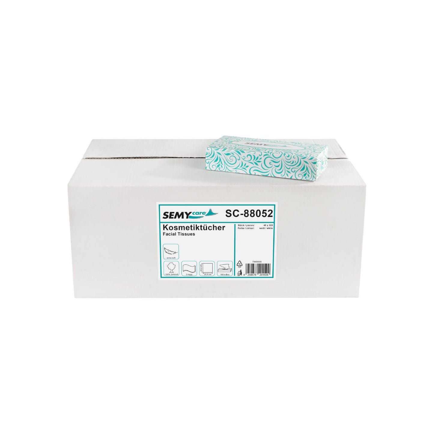 Cosmetic boxes, 2-ply, cellulose, 40 packs