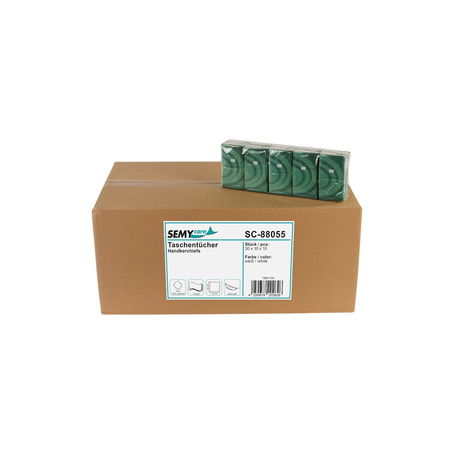 Taschentücher, 4-lagig, Zellstoff hochweiß, 1x10 Stück oder 30x10 Stück