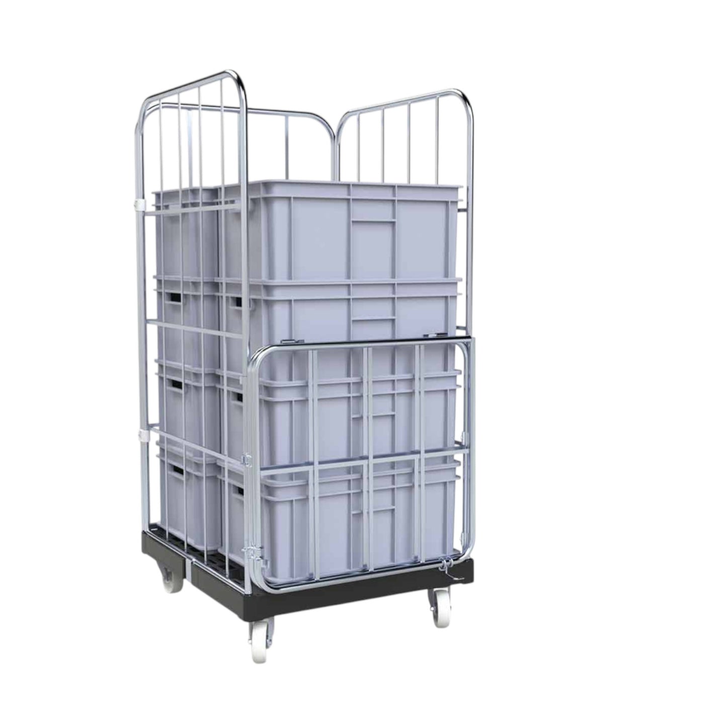 Conteneur à roulettes « BASICline », 724 x 815 mm, 4 côtés, ø 20 mm, paroi avant en 2 parties, galvanisé bleu Cr 3