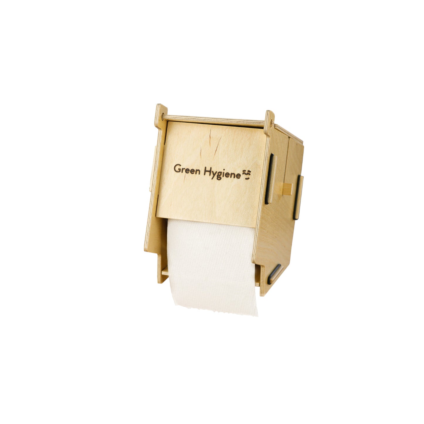 Toilettenpapier Spender aus nachhaltigem Holz gefertigt.