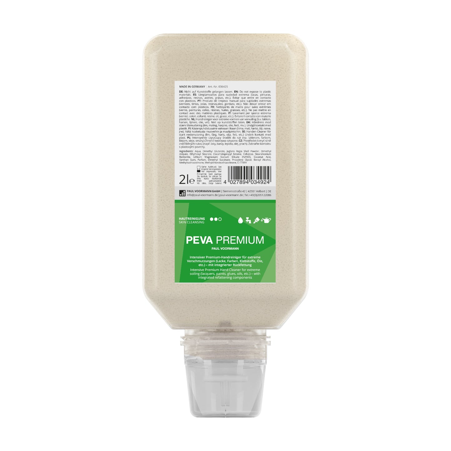 Peva Premium - Premium hand cleaner with natural abrasives made from walnut shell flour - with particularly intensive effect, soft bottle