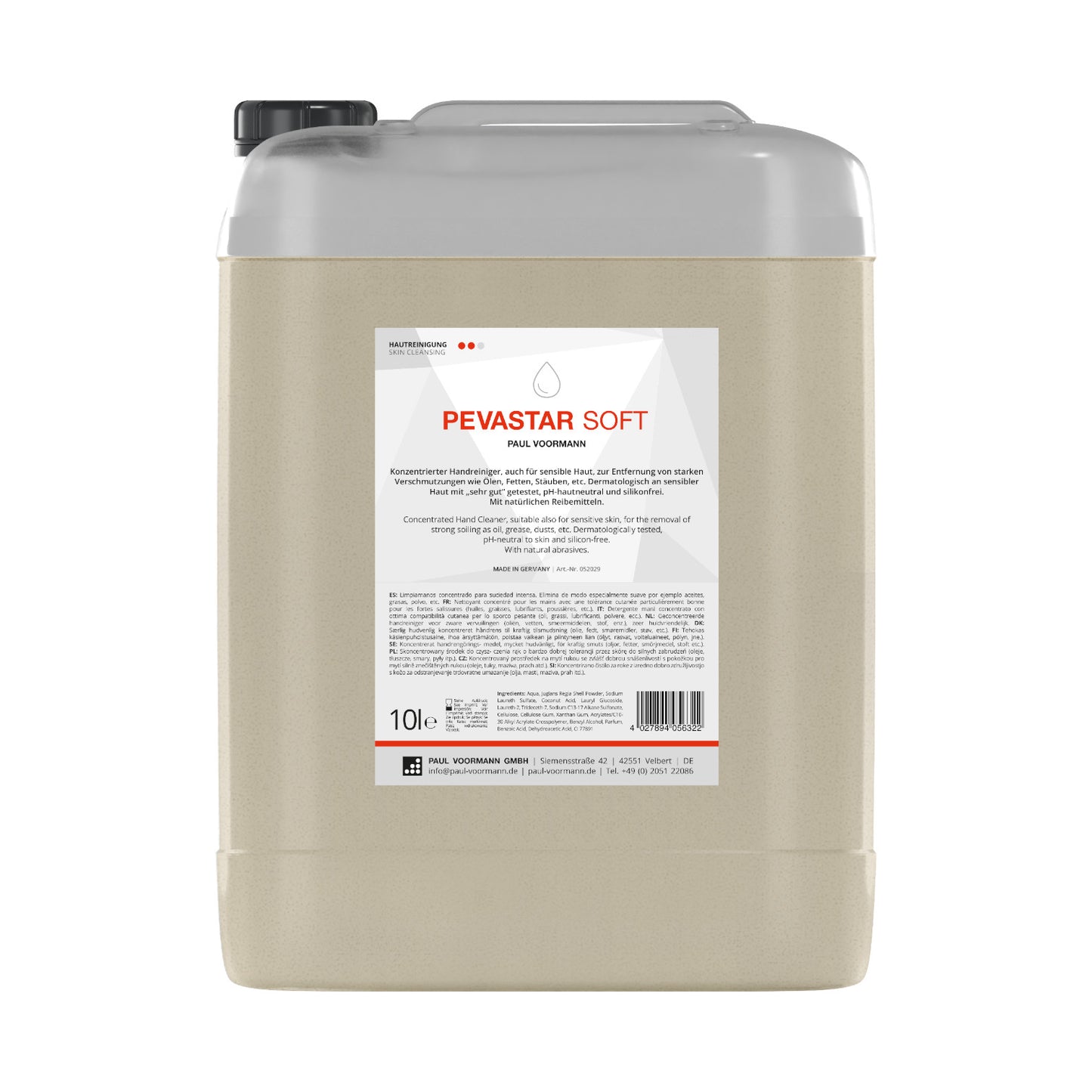 Pevastar SOFT - Concentrated hand cleaner with natural abrasives made from walnut shell flour - suitable for sensitive skin, canister