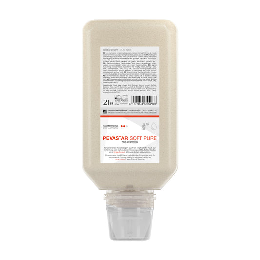 Pevastar SOFT PURE - Concentrated hand cleaner with natural abrasives from walnut shell flour - unscented - suitable for sensitive skin, soft bottle