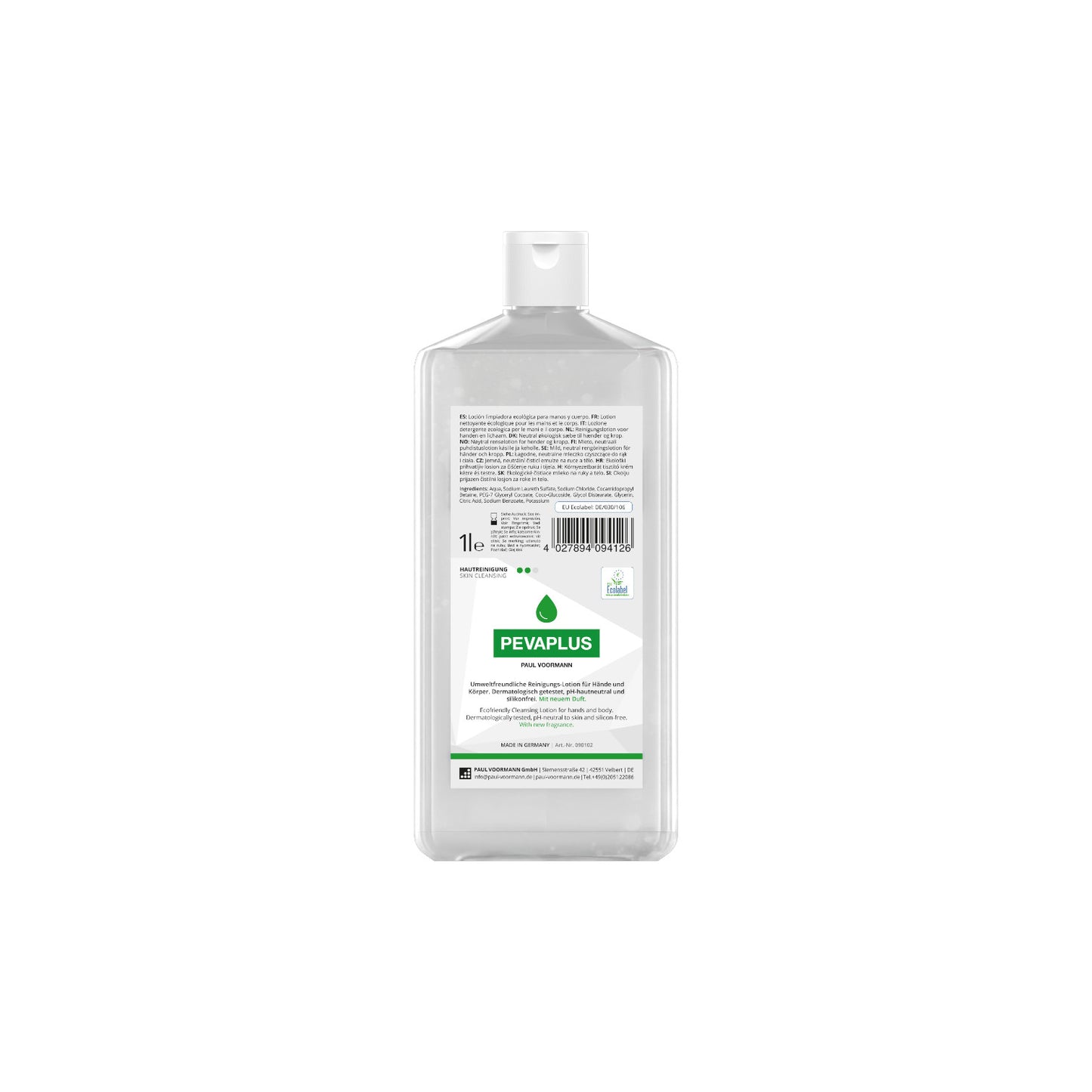 Pevaplus Skin Cleansing &amp; Washroom Hygiene Bottle 1L | Light Soiling Environmentally friendly, mild skin cleansing lotion