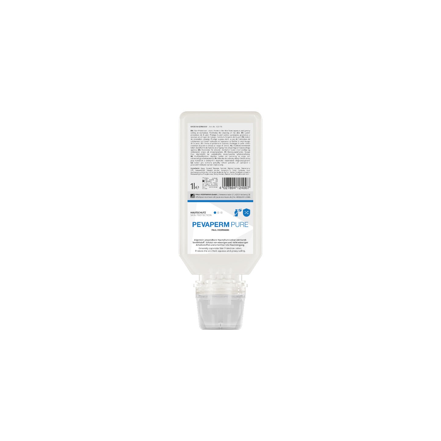 Pevaperm PURE Hautschutz Softflasche 1L Als Schutz vor wässrigen und nicht wässrigen Arbeitsstoffen – unparfümiert