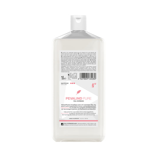 Pevalind PURE Hautpflege  Wirkstoffreiche, hochwertige Hautpflege-Lotion – unparfümiert 1 L Flasche