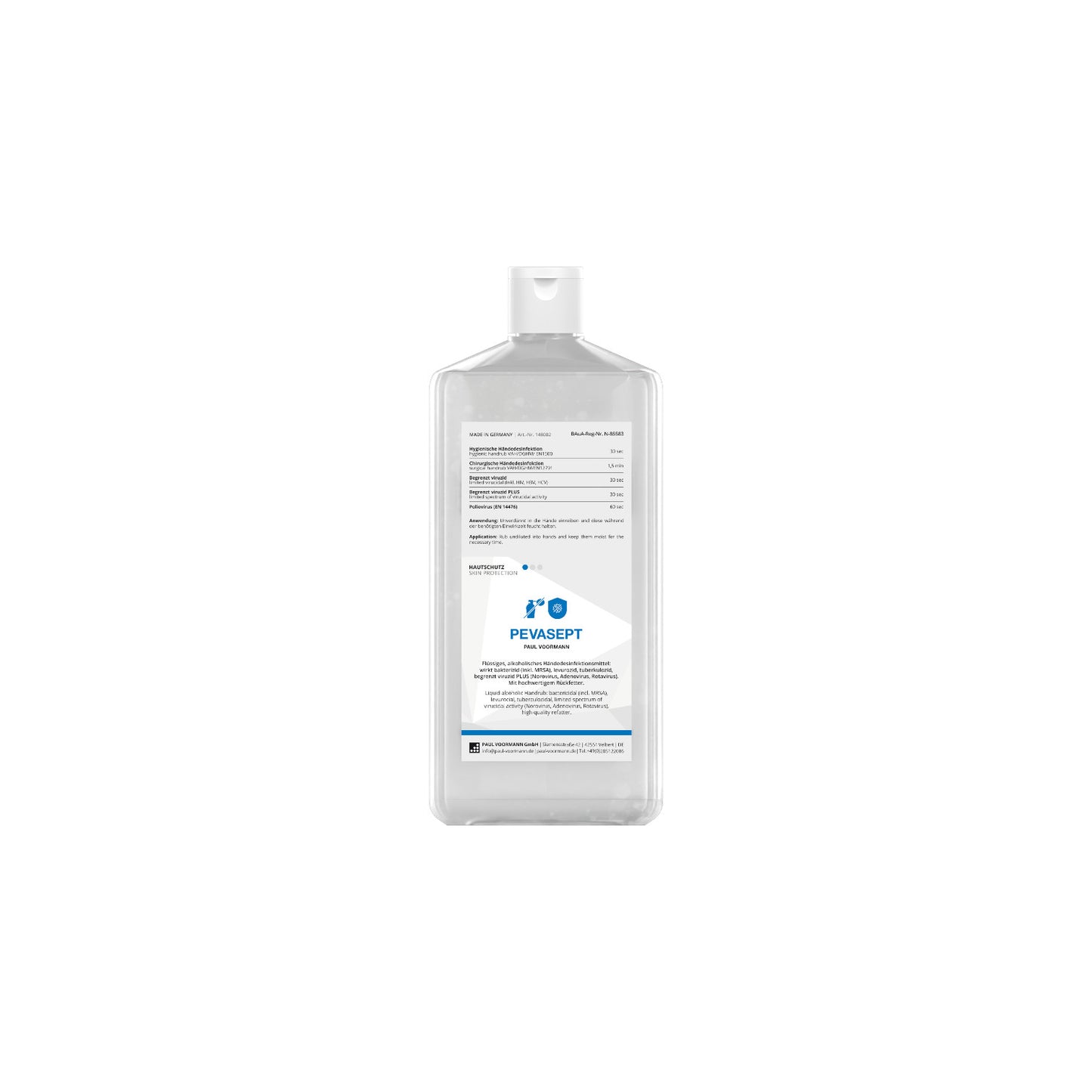 Pevasept Skin Protection Bottle 1L As a liquid hygienic hand disinfectant – unscented