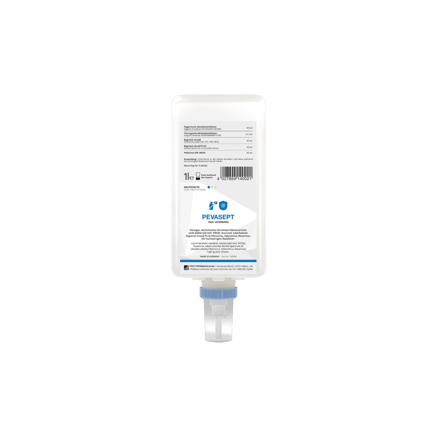 Pevasept Skin Protection Care&amp;Clean Bottle 1L As a liquid hygienic hand disinfectant – unscented