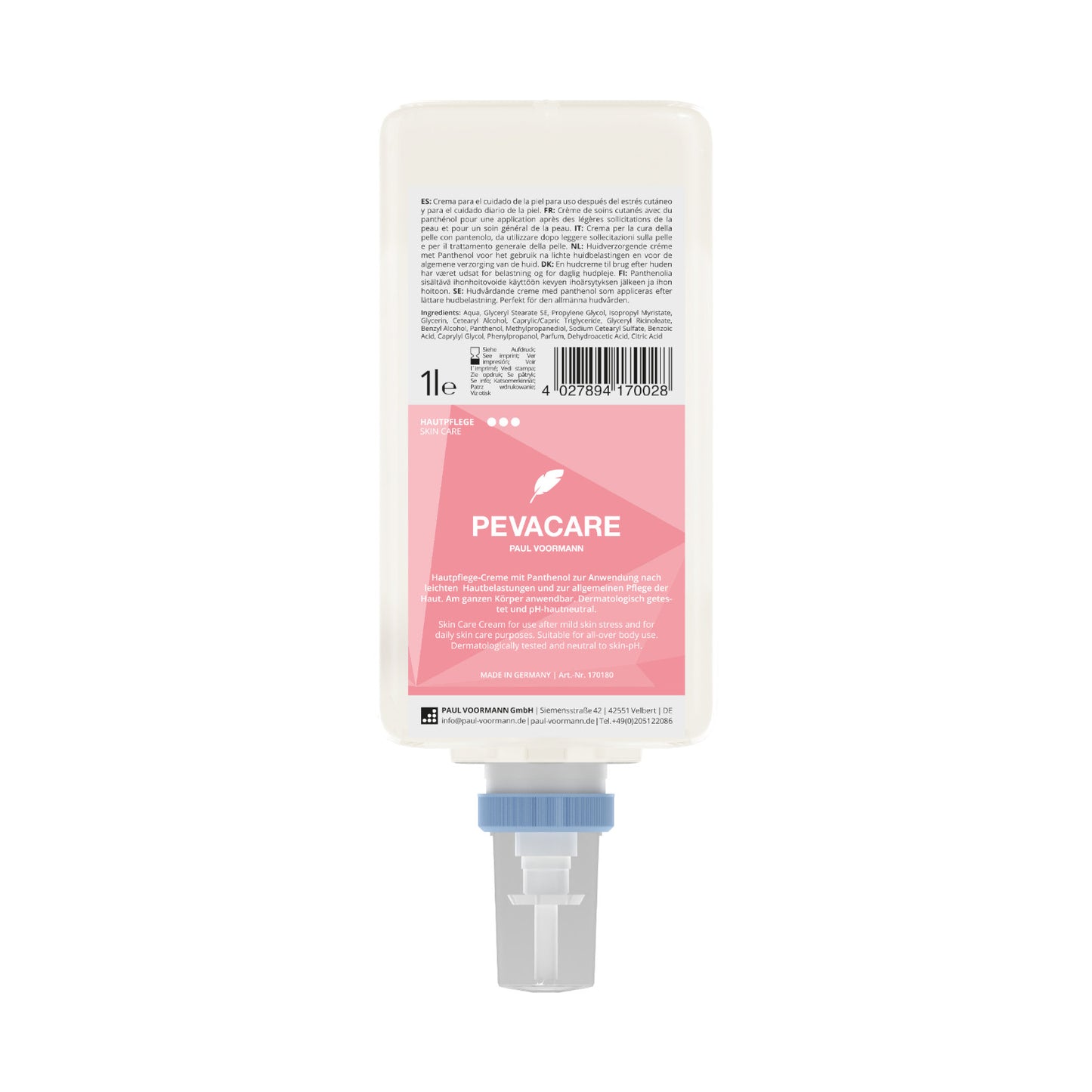 Pevacare Hautpflege-Creme mit Panthenol Clean&Care Flasche 1L