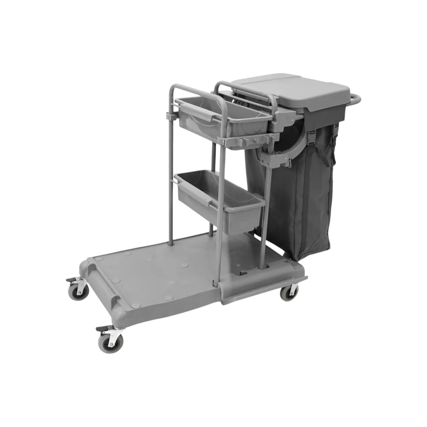 Reinigungswagen 2x5l mit Doppelfahrwagen 2x18l Eimer, Mopp-Presse, Mopp-Halterung, Utensilbehälter und 100l Leinentasche