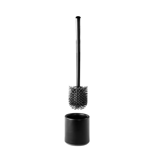 Toilet brush holder black, handle with grey silicone brush head