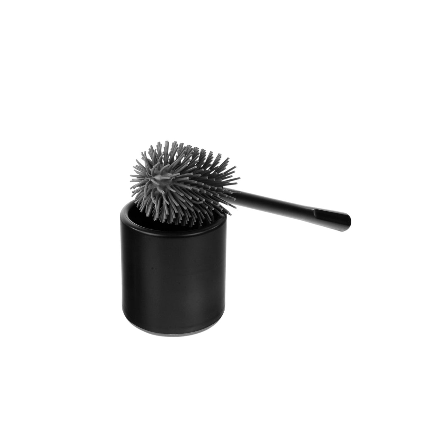 Toilet brush holder black, handle with grey silicone brush head