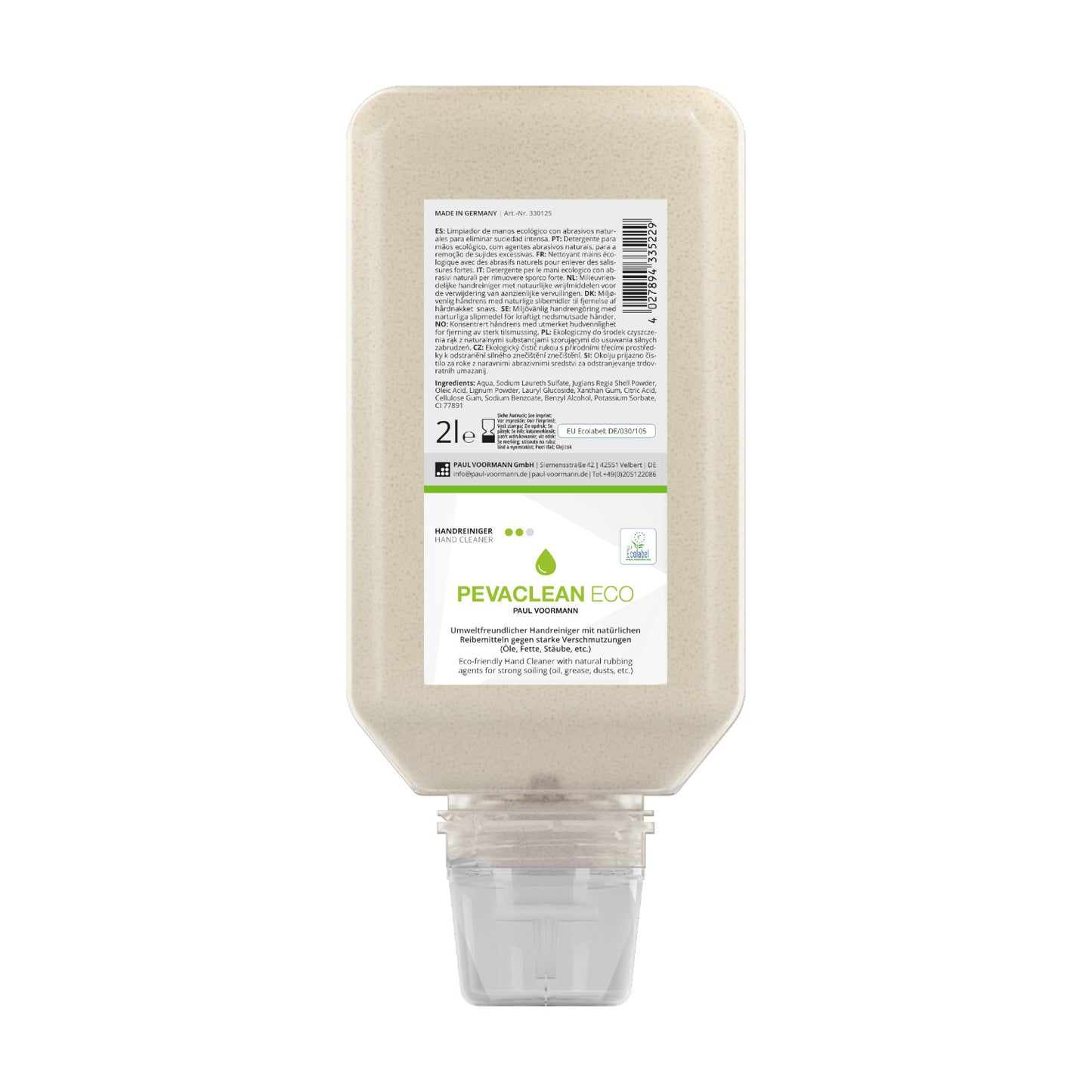 Pevaclean ECO - Environmentally friendly hand cleaner with natural abrasives made from walnut shell flour - unscented - suitable for sensitive skin - with EU Ecolabel, soft bottle