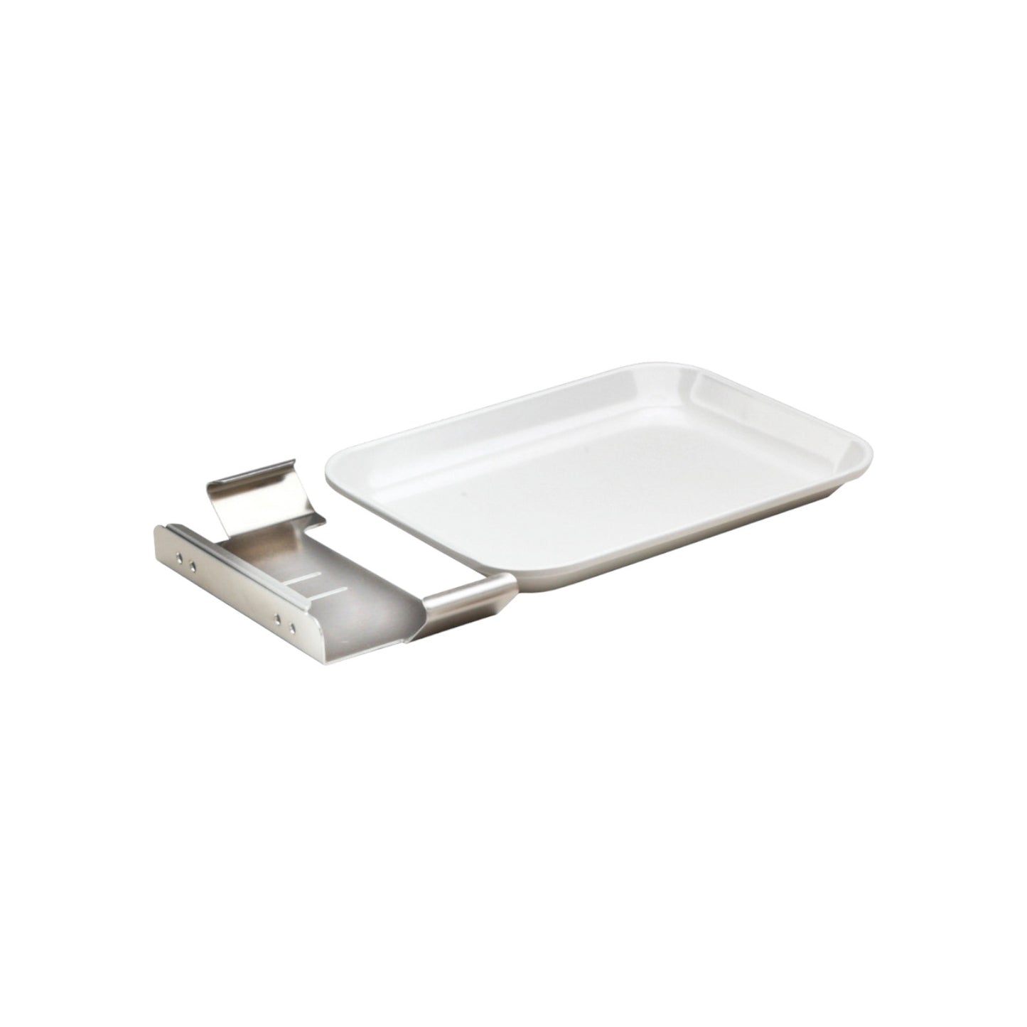 Drip tray for dispenser systems, made of shatter-proof plastic, holder made of stainless steel