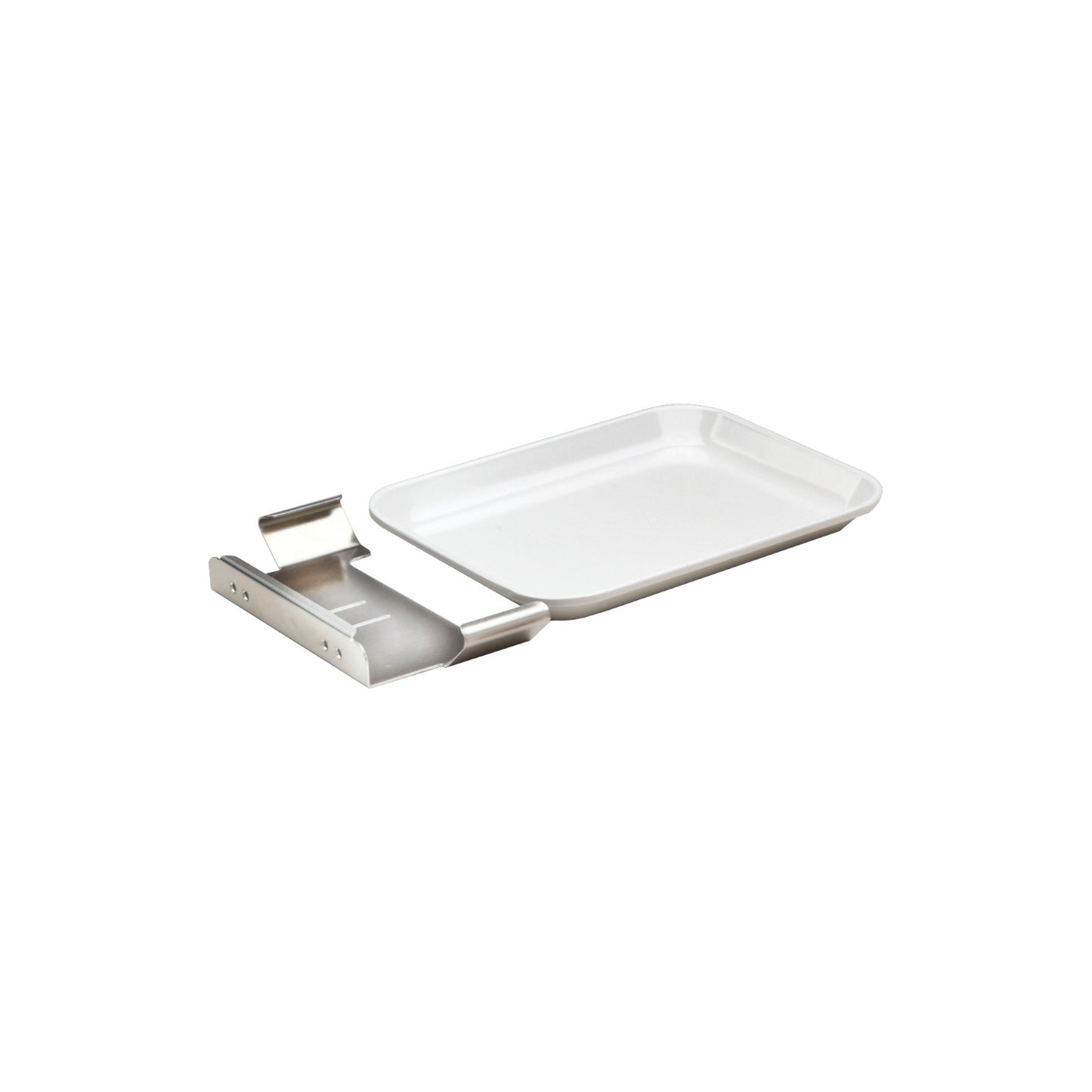 Drip tray for dispenser systems, made of shatter-proof plastic, holder made of stainless steel