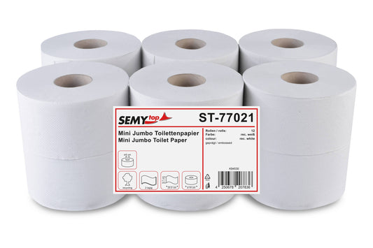 SemyTop Jumbo-Toilettenpapier, 2-lagig, recycling weiß, Ø 19 cm, 12 Rollen