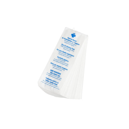 Hygiene paper bags, white, printed in 7 languages, 100 pieces