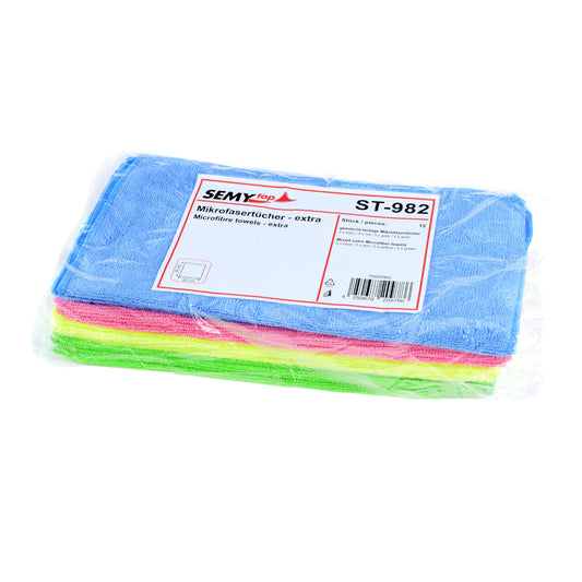 Microfiber cloths, 4 colors, pre-sorted in 3 pieces each, EXTRA, 32x32cm, 12 pieces, 80% cotton 20% polyamide
