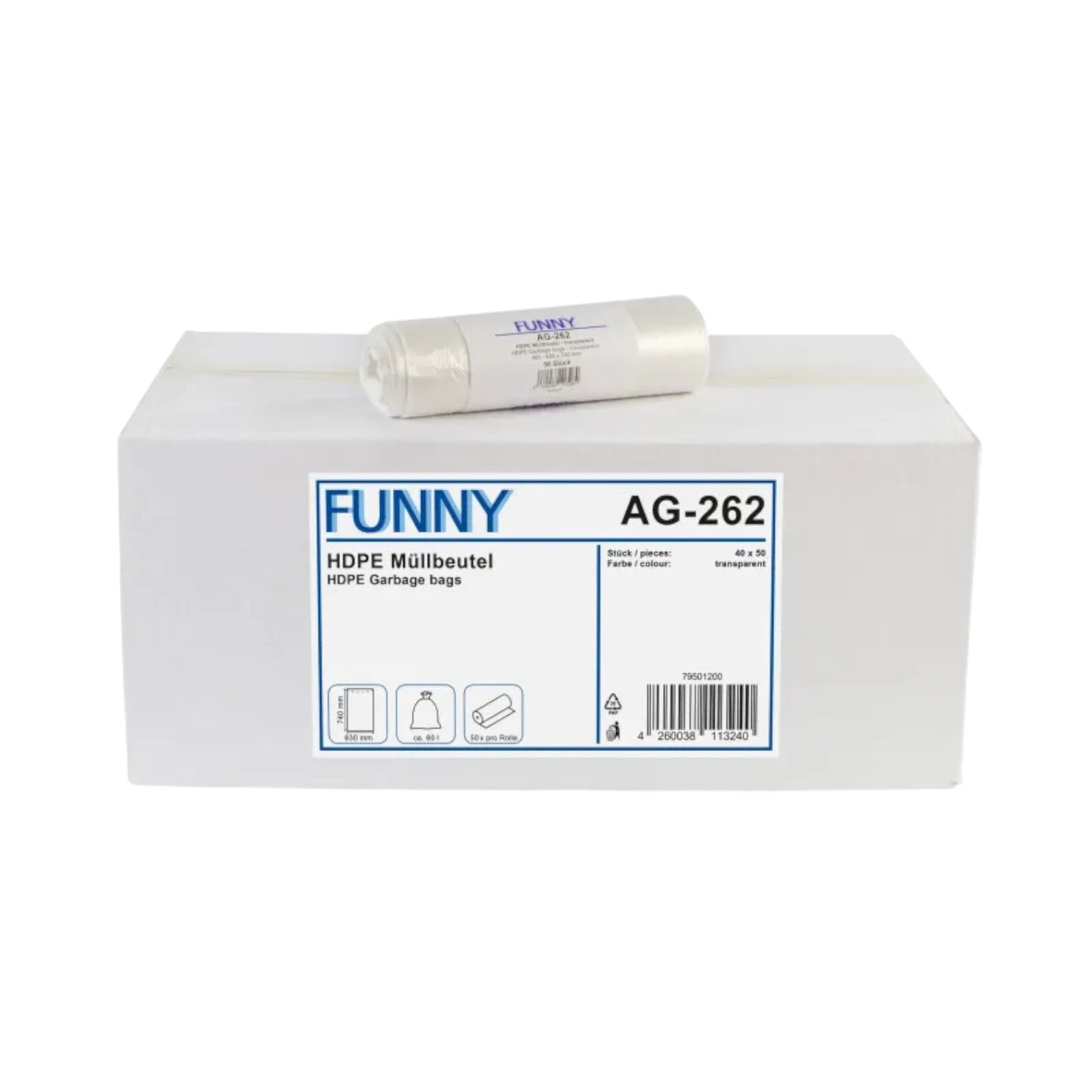 HDPE Müllbeutel, natur, 60 l, 630 x 740 mm, 2.000 Stück