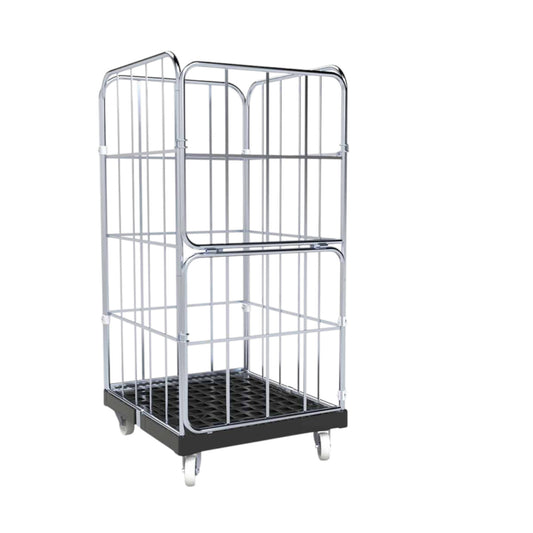 Rollbehälter "BASICline", 724 x 815 mm, 4-seitig, ø 20 mm, 2-teilige Vorderwand, Cr 3 blau verzinkt