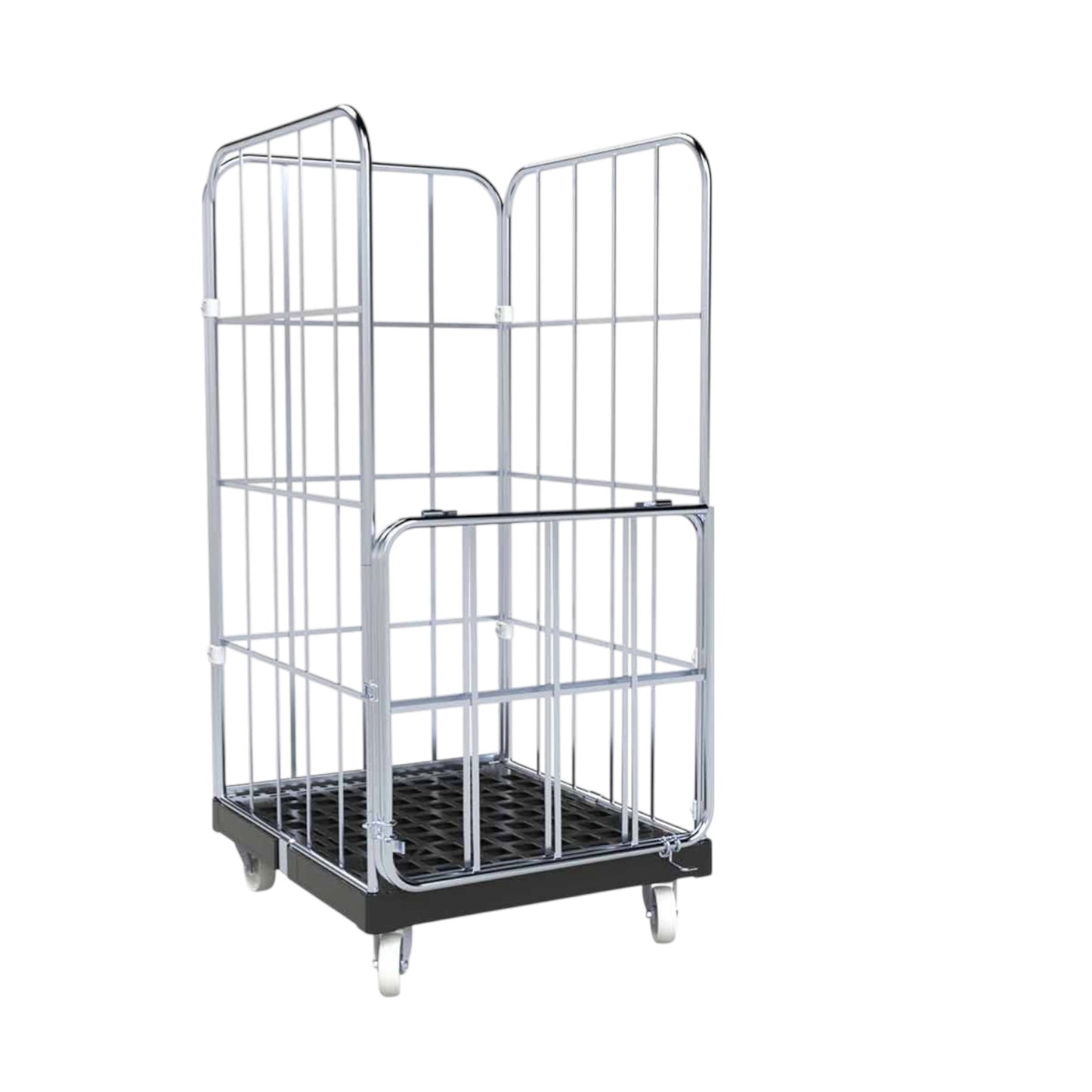Rollbehälter "BASICline", 724 x 815 mm, 4-seitig, ø 20 mm, 2-teilige Vorderwand, Cr 3 blau verzinkt