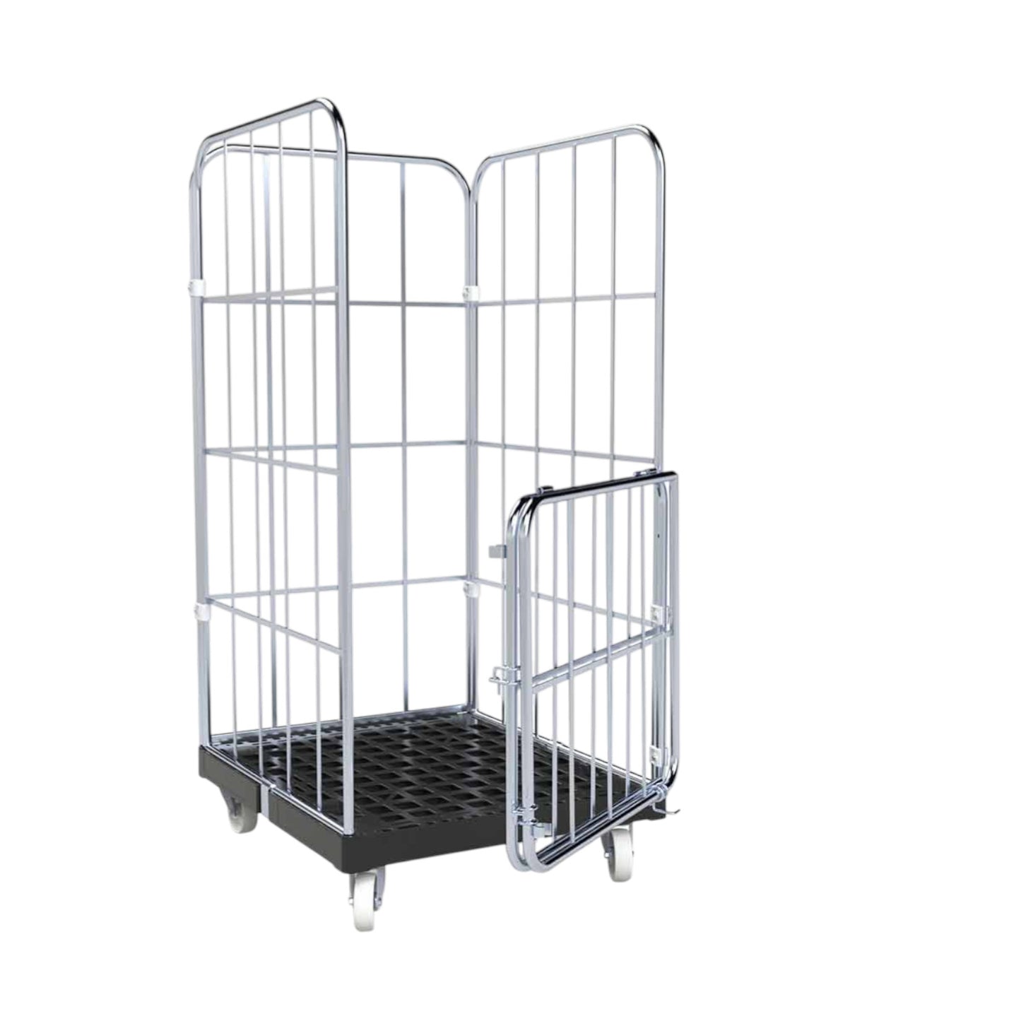 Rollbehälter "BASICline", 724 x 815 mm, 4-seitig, ø 20 mm, 2-teilige Vorderwand, Cr 3 blau verzinkt