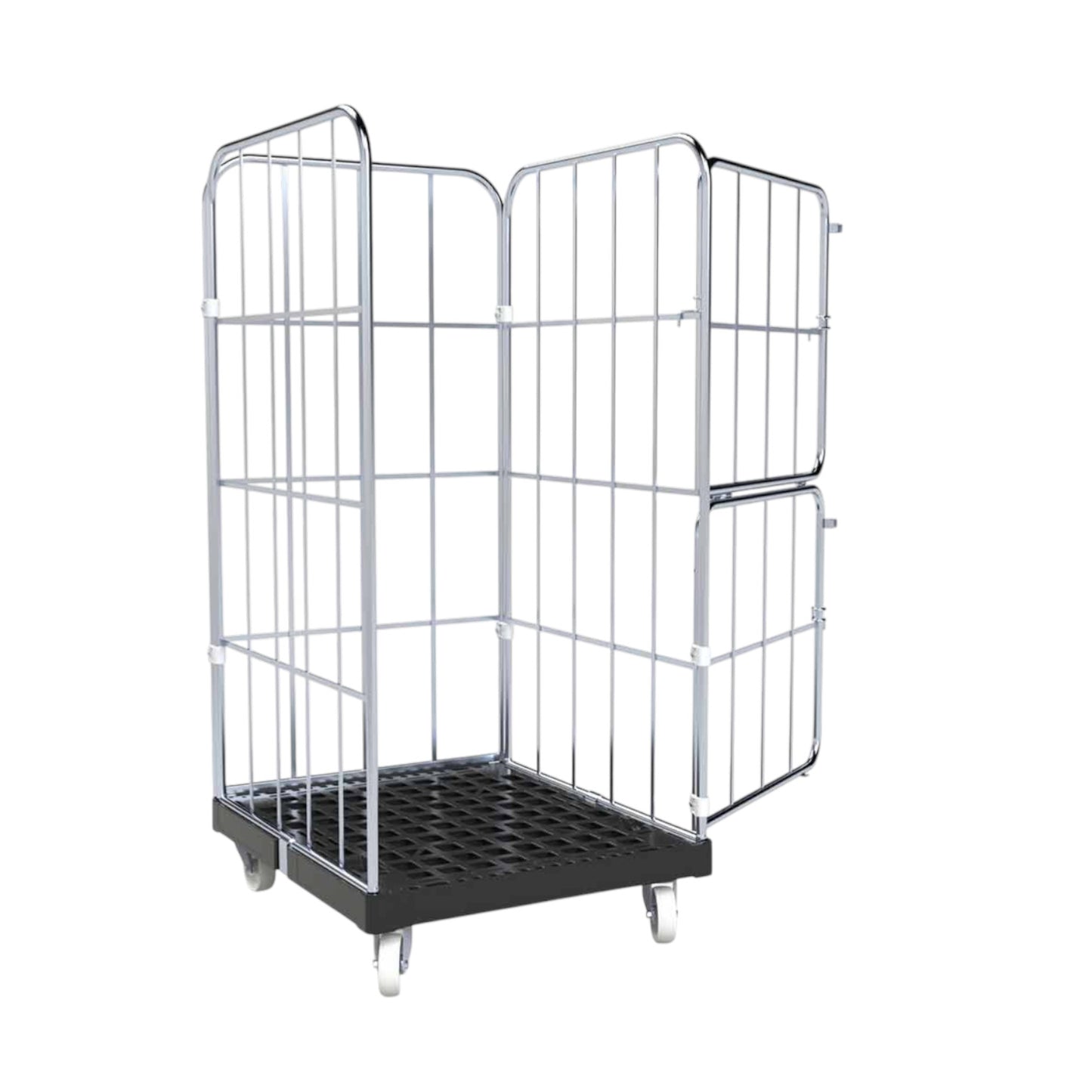 Rollbehälter "BASICline", 724 x 815 mm, 4-seitig, ø 20 mm, 2-teilige Vorderwand, Cr 3 blau verzinkt