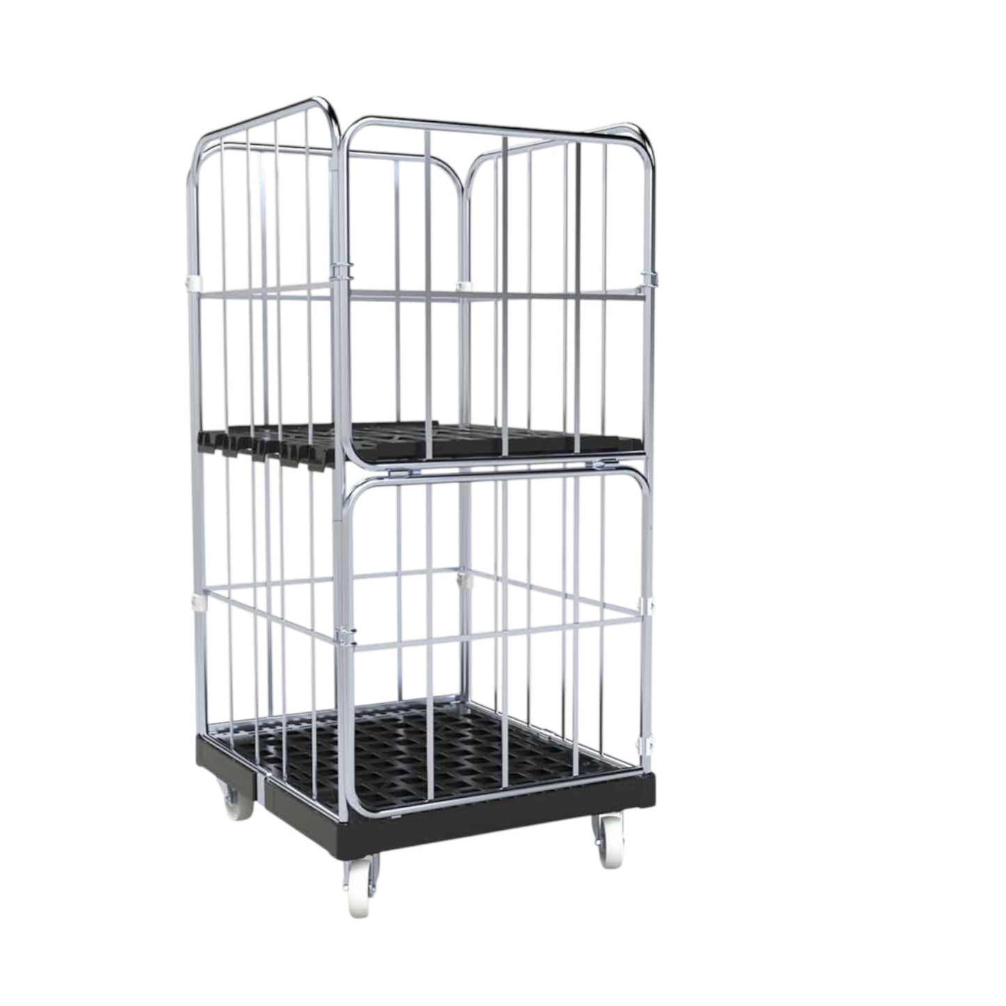 Rollbehälter "BASICline", 724 x 815 mm, 4-seitig, ø 20 mm, 2-teilige Vorderwand, Cr 3 blau verzinkt