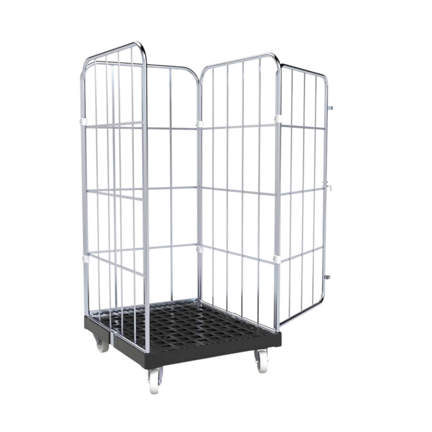 Rollbehälter "BASICline", 724 x 815 mm, 4-seitig, ø 20 mm, 1-teilige Vorderwand, Cr 3 blau verzinkt