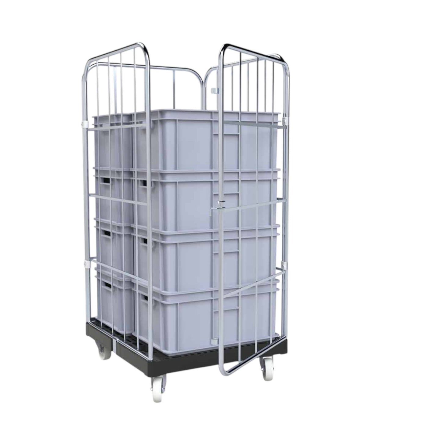 Rollbehälter "BASICline", 724 x 815 mm, 4-seitig, ø 20 mm, 1-teilige Vorderwand, Cr 3 blau verzinkt