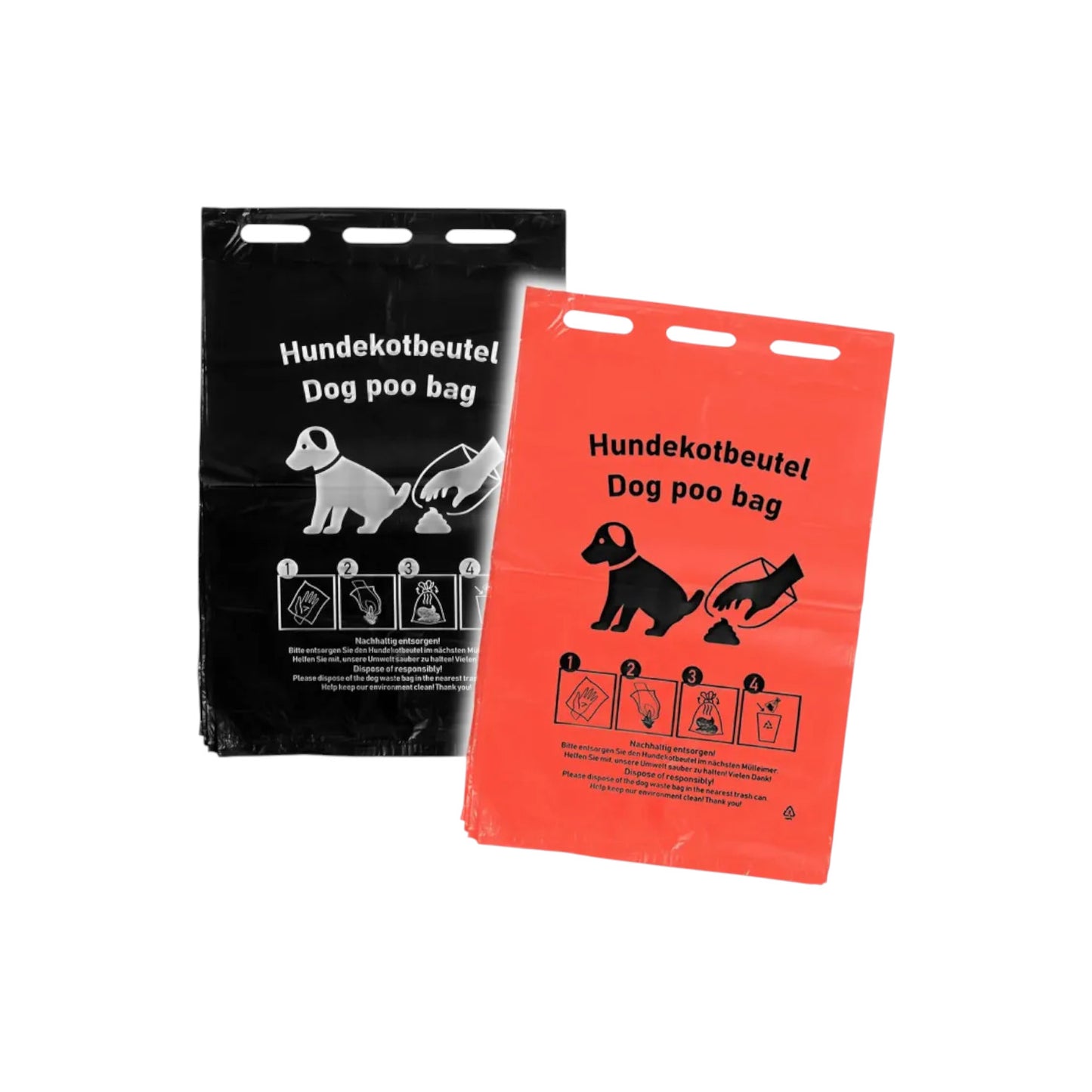 HDPE Hundekotbeutel, rot, mit schwarzem Druck, 205x300+30mm, 50 Stück je Block, 2.000 Stück im Karton