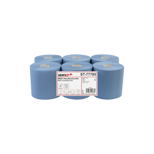 Handtuchrolle MIDI 19,6 cm, 2-lagig, recycling blau, Ø 19 cm, 150 m, 6 Rollen, Innenabwicklung